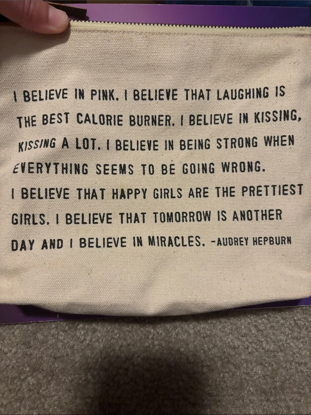 Cream Canvas Quote Cosmetic Pouch - Inspirational Text